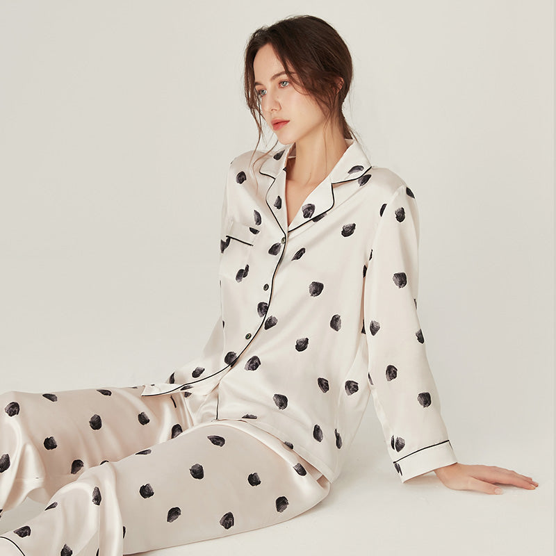 Polka dot silk pajamas hot sale