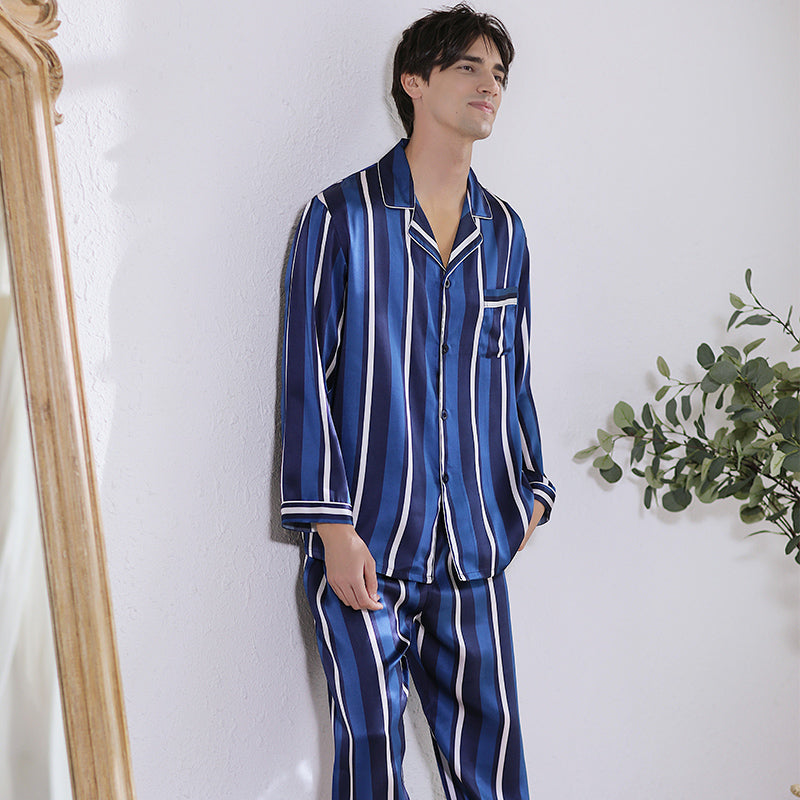 Striped Silk Pajama Sets for Men, Men's Silk Pjs