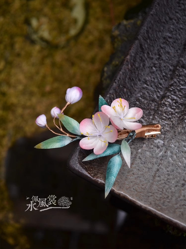 Handcrafted Silk Velvet Flower Jewelry Peach Blossom – Traditional Chinese Hairpins & Brooches MOMOTAR