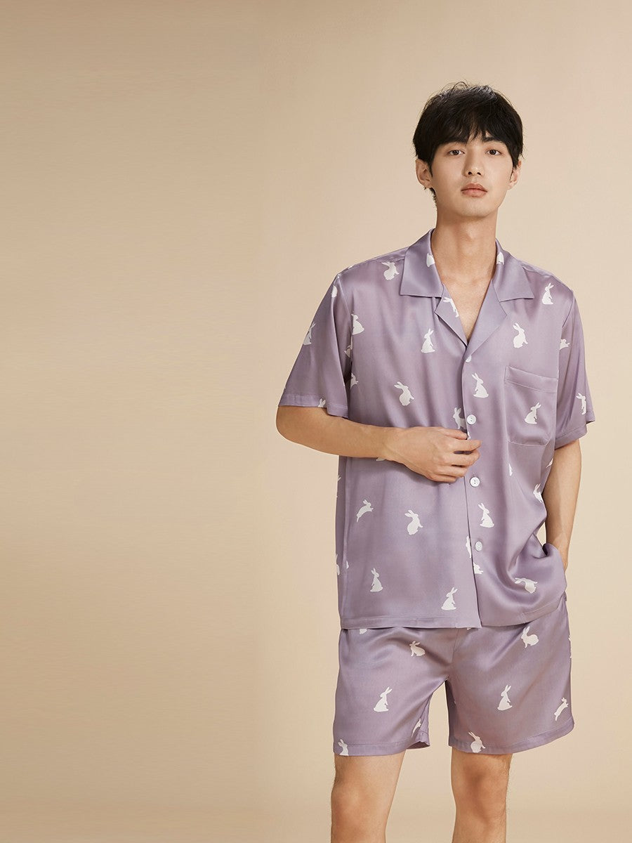 Men's Silk Pajama Set, Men's Silk Short-sleeve and Shorts Pajama Set, 100% Mulberry Silk, MOMOTAR