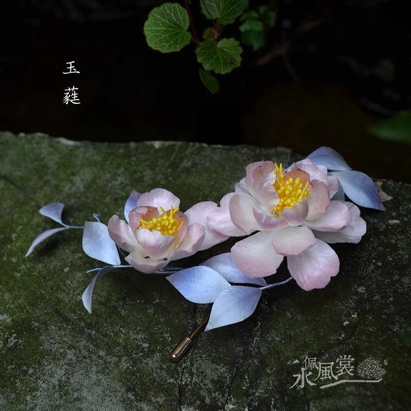 Handcrafted Silk Velvet Flower Jewelry Peony – Traditional Chinese Hairpins & Brooches MOMOTAR