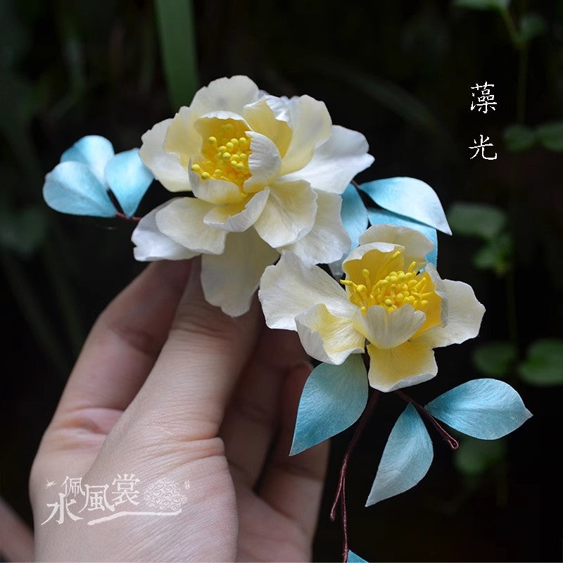 Handcrafted Silk Velvet Flower Jewelry Paeonia – Traditional Chinese Hairpins & Brooches MOMOTAR