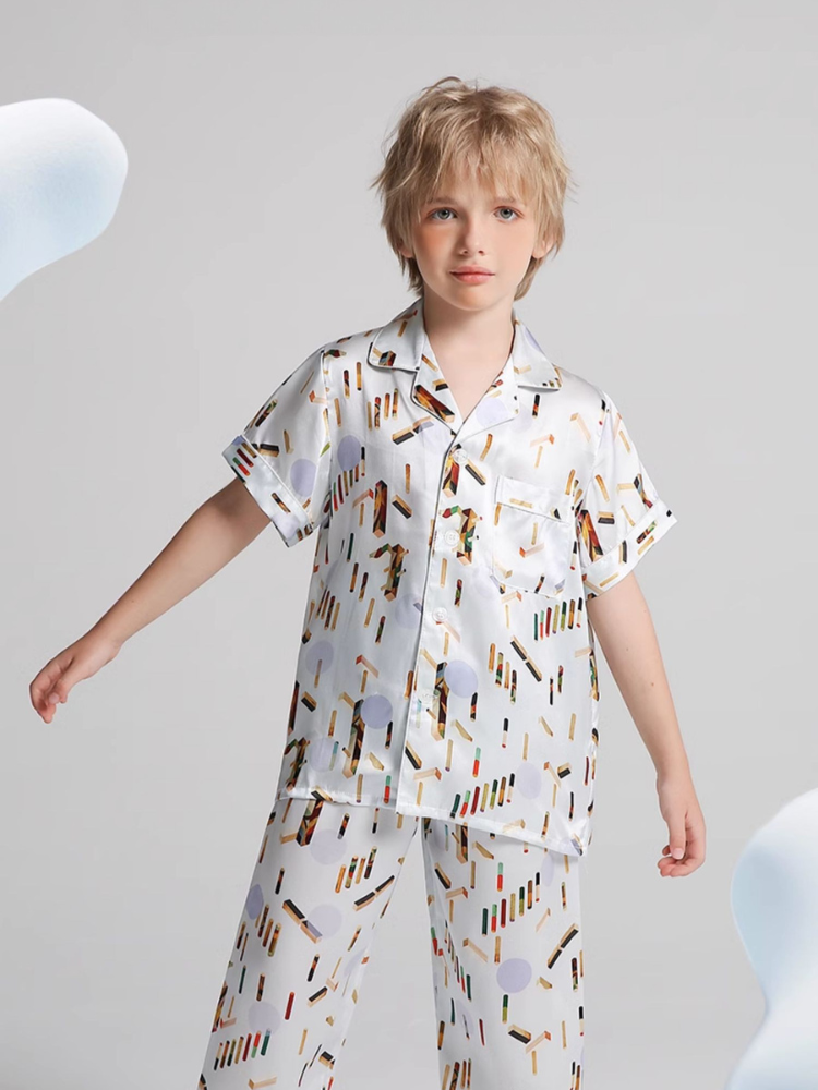 100% Organic Mulberry Silk Children's Pajama Set, Boys' Silk Sleepwear by MOMOTAR