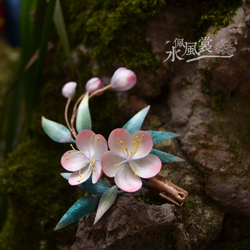 Handcrafted Silk Velvet Flower Jewelry Peach Blossom – Traditional Chinese Hairpins & Brooches MOMOTAR